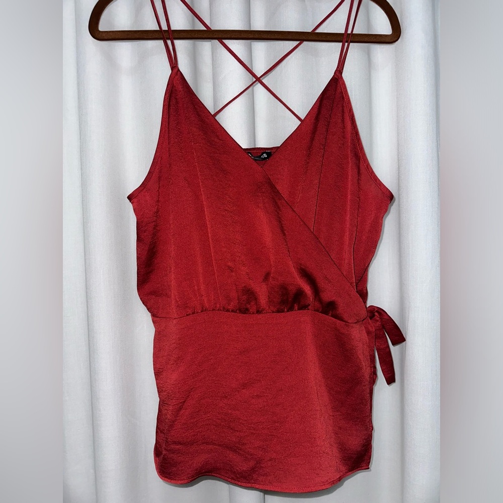 Express Silky Wrapped Top Red/Burgundy Size M